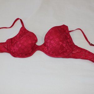 PINK Red Lace Scoop Neck Bra